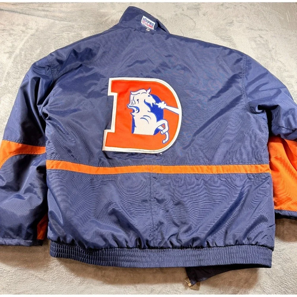 Vtg Nike NFL Pro Line Denver Broncos Big D Puffy Jacket Men's L Blue Orange